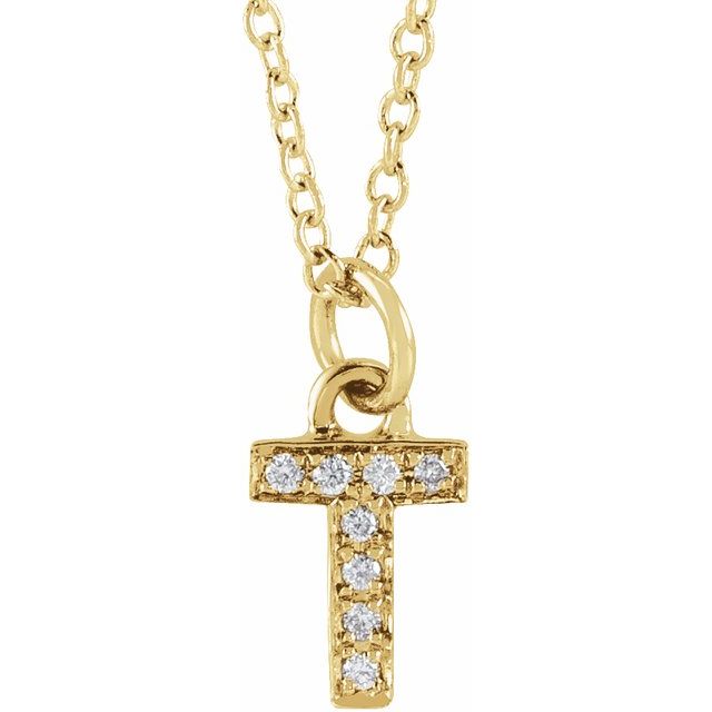 Lite bokstavhalskjede «T» i 14 kt gult gull med diamant, 0,03 ct totalt, 40,6–45,7 cm fra Smykke24