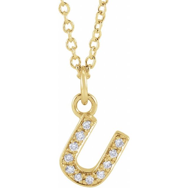 Lite bokstavhalskjede «U» i 14 kt gult gull med diamant, 0,04 ct totalt, 40,6–45,7 cm fra Smykke24