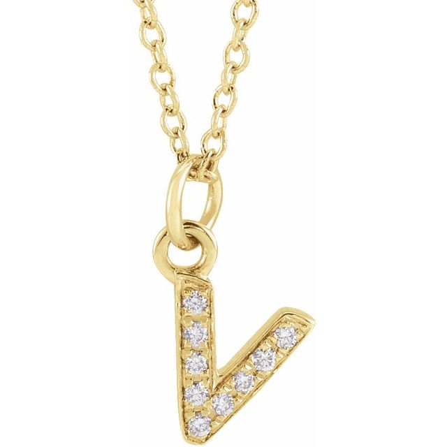 Lite bokstavhalskjede «V» i 14 kt gult gull med diamant, 0,03 ct totalt, 40,6–45,7 cm fra Smykke24