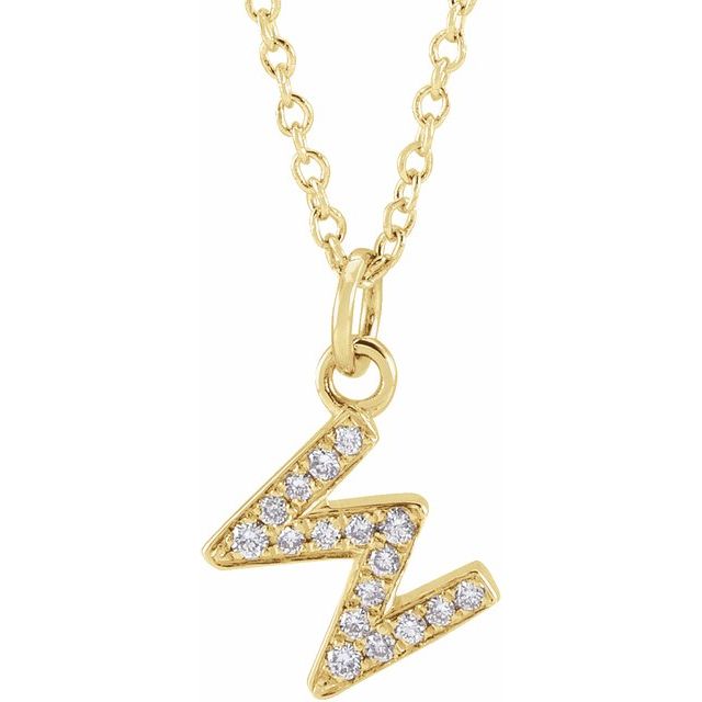 Lite bokstavhalskjede «W» i 14 kt gult gull med diamant, 0,06 ct totalt, 40,6–45,7 cm fra Smykke24