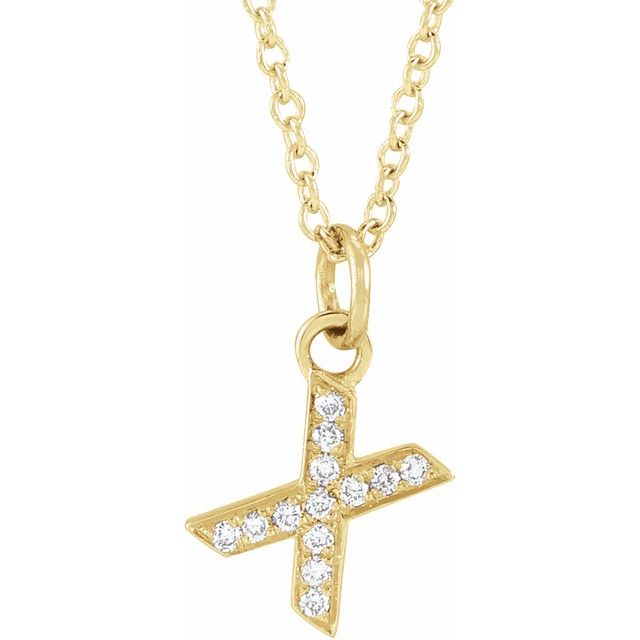 Lite bokstavhalskjede «X» i 14 kt gult gull med diamant, 0,04 ct totalt, 40,6–45,7 cm fra Smykke24