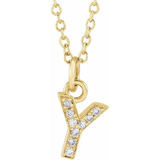 Lite bokstavhalskjede «Y» i 14 kt gult gull med diamant, 0,03 ct totalt, 40,6–45,7 cm fra Smykke24