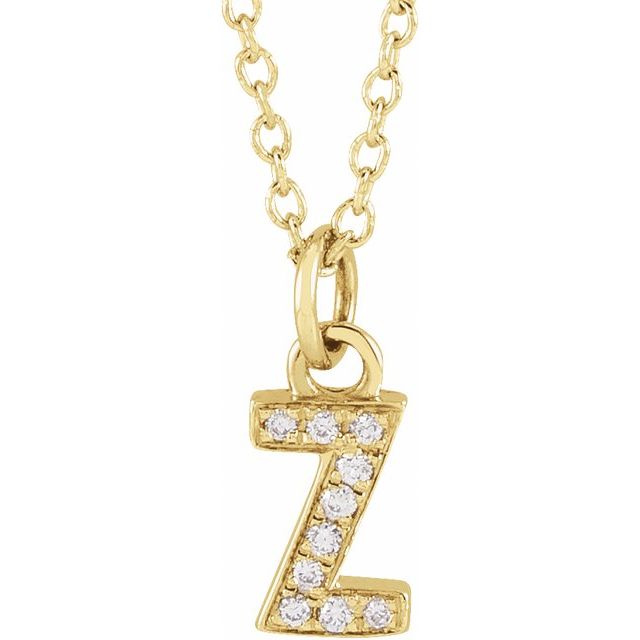 Lite bokstavhalskjede «Z» i 14 kt gult gull med diamant, 0,03 ct totalt, 40,6–45,7 cm fra Smykke24