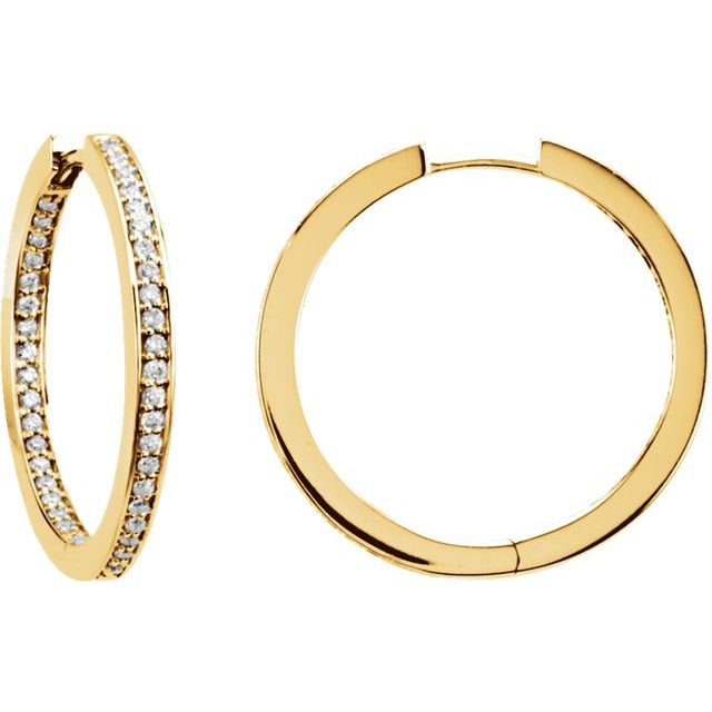 Diamantcreoler i 14 kt gult gull, 0,375 ct totalt, rund sten 1 mm, lengde 23,5 mm, tykkelse 2,7 mm (par) fra Smykke24