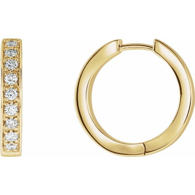 Diamantcreoler i 14 kt gult gull, 0,75 ct totalt, rund sten 1,8 mm, lengde 18,5 mm, tykkelse 3,3 mm (par) fra Smykke24