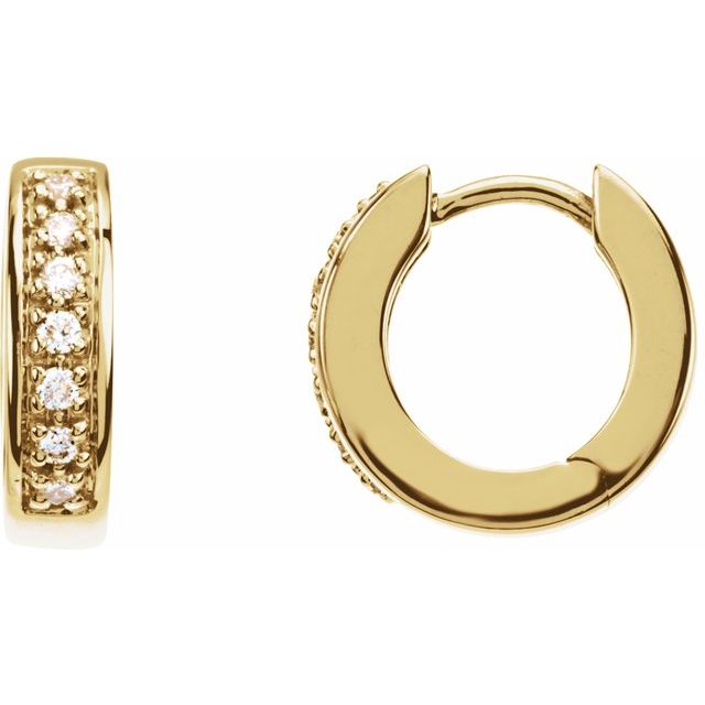 Diamantcreoler i 14 kt gult gull, 0,17 ct totalt, rund sten 1,3 mm, lengde 12,1 mm, tykkelse 3,5 mm (par) fra Smykke24