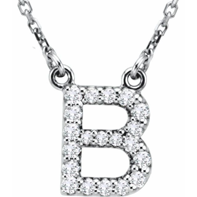 Bokstavhalskjede «B» i 14 kt hvitt gull med diamant, 0,125 ct totalt, 40,6 cm fra Smykke24
