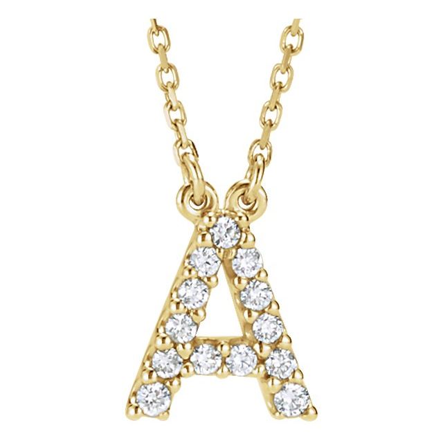 Bokstavhalskjede «A» i 14 kt gult gull med diamant, 0,125 ct totalt, 40,6 cm fra Smykke24