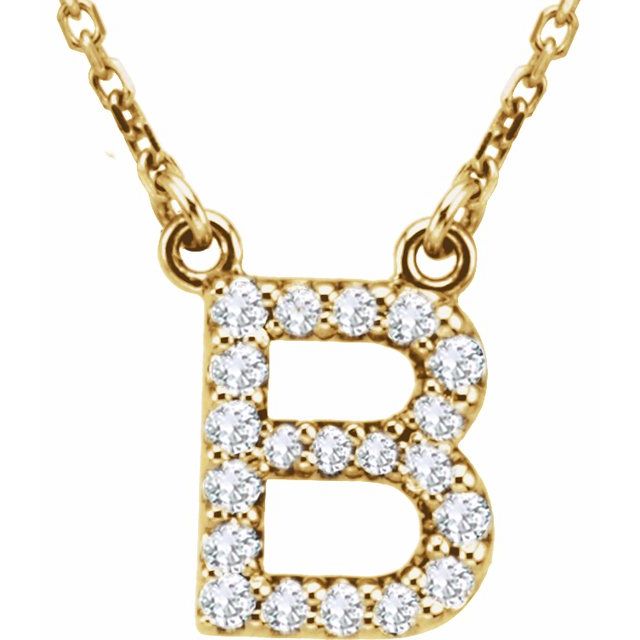 Bokstavhalskjede «B» i 14 kt gult gull med diamant, 0,125 ct totalt, 40,6 cm fra Smykke24