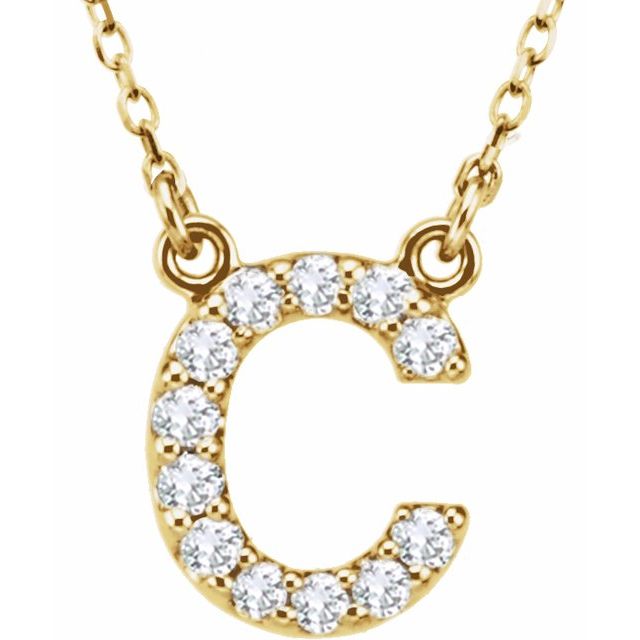 Bokstavhalskjede «C» i 14 kt gult gull med diamant, 0,125 ct totalt, 40,6 cm fra Smykke24