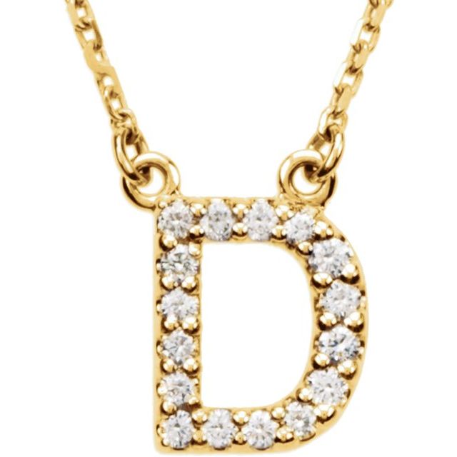 Bokstavhalskjede «D» i 14 kt gult gull med diamant, 0,125 ct totalt, 40,6 cm fra Smykke24