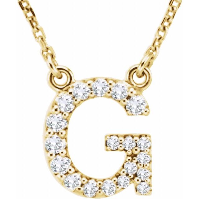 Bokstavhalskjede «G» i 14 kt gult gull med diamant, 0,17 ct totalt, 40,6 cm fra Smykke24