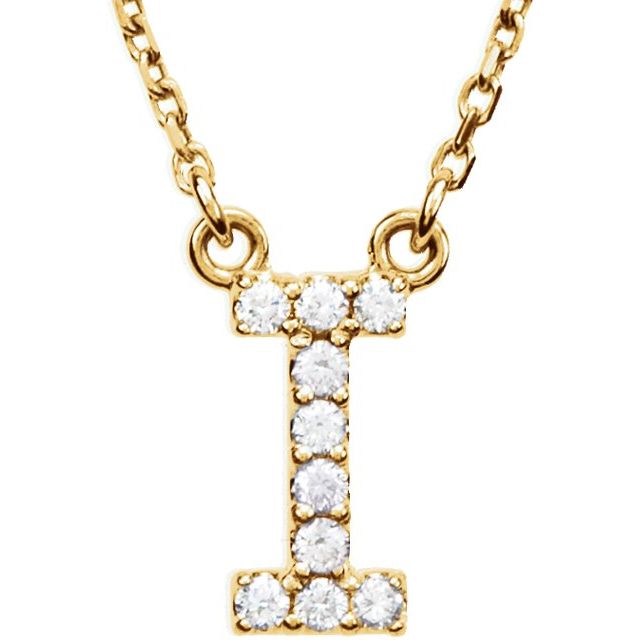 Bokstavhalskjede «I» i 14 kt gult gull med diamant, 0,08 ct totalt, 40,6 cm fra Smykke24