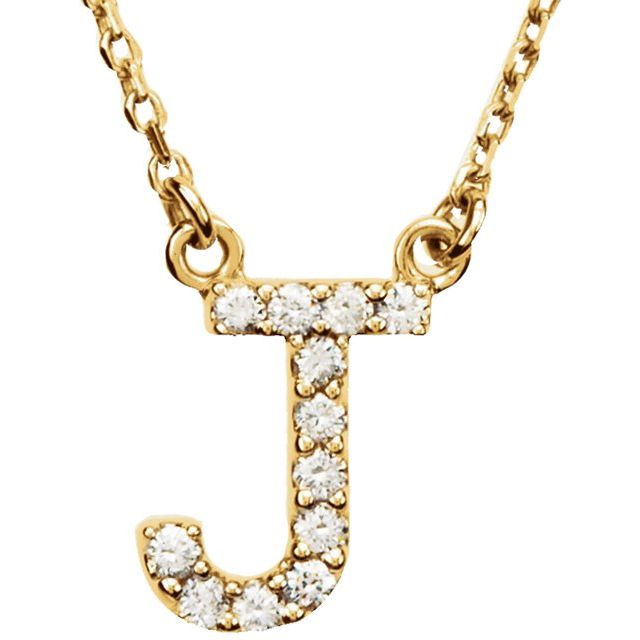 Bokstavhalskjede «J» i 14 kt gult gull med diamant, 0,10 ct totalt, 40,6 cm fra Smykke24