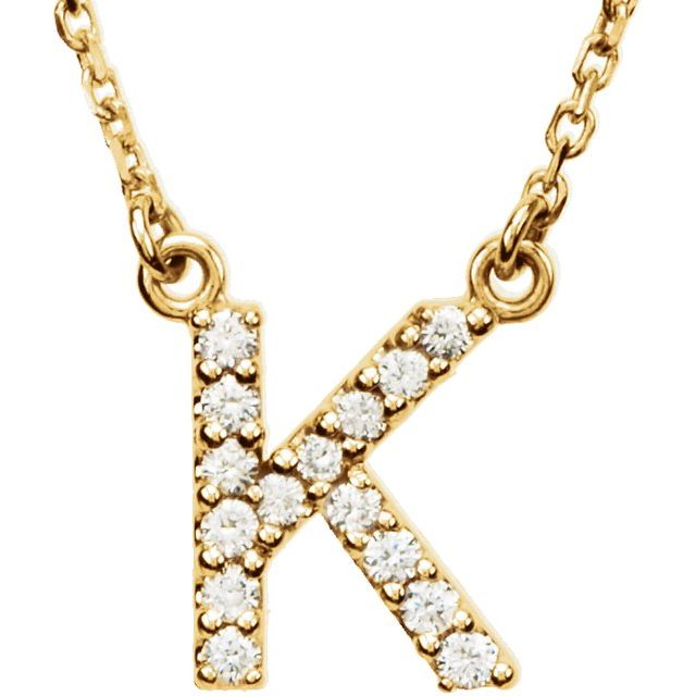 Bokstavhalskjede «K» i 14 kt gult gull med diamant, 0,125 ct totalt, 40,6 cm fra Smykke24