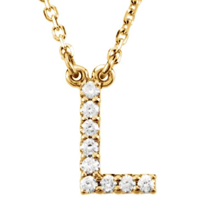 Bokstavhalskjede «L» i 14 kt gult gull med diamant, 0,08 ct totalt, 40,6 cm fra Smykke24