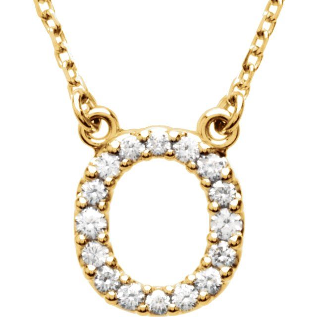 Bokstavhalskjede «O» i 14 kt gult gull med diamant, 0,17 ct totalt, 40,6 cm fra Smykke24