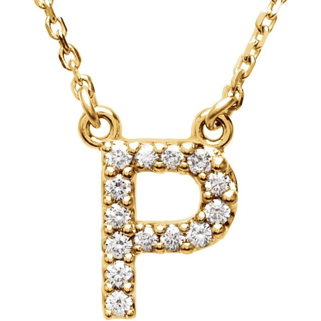 Bokstavhalskjede «P» i 14 kt gult gull med diamant, 0,125 ct totalt, 40,6 cm fra Smykke24