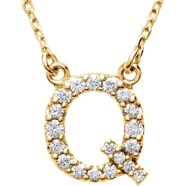 Bokstavhalskjede «Q» i 14 kt gult gull med diamant, 0,17 ct totalt, 40,6 cm fra Smykke24