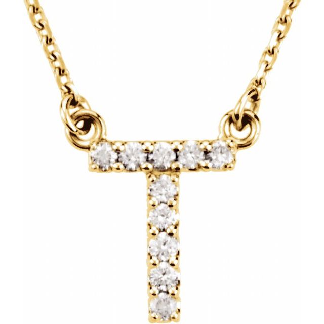 Bokstavhalskjede «T» i 14 kt gult gull med diamant, 0,10 ct totalt, 40,6 cm fra Smykke24
