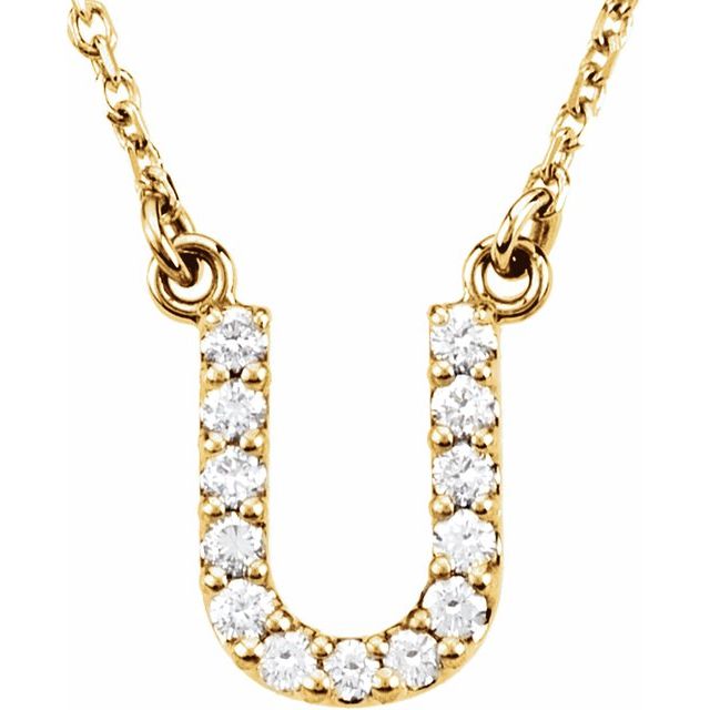 Bokstavhalskjede «U» i 14 kt gult gull med diamant, 0,125 ct totalt, 40,6 cm fra Smykke24
