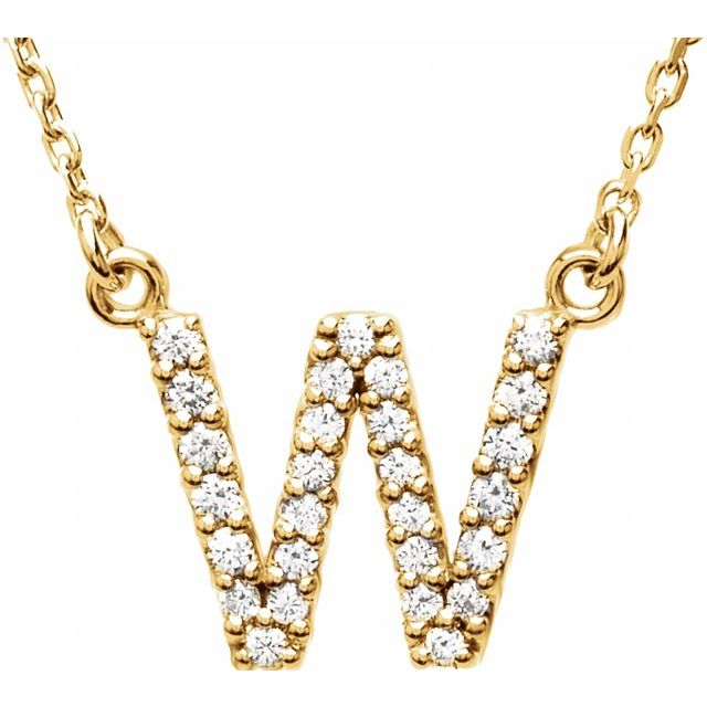 Bokstavhalskjede «W» i 14 kt gult gull med diamant, 0,125 ct totalt, 40,6 cm fra Smykke24
