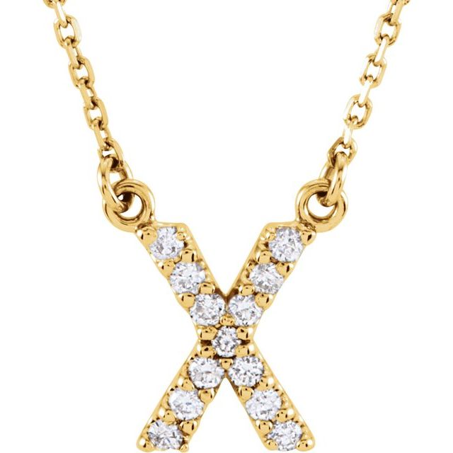 Bokstavhalskjede «X» i 14 kt gult gull med diamant, 0,125 ct totalt, 40,6 cm fra Smykke24