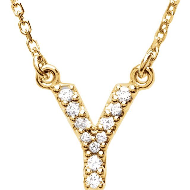 Bokstavhalskjede «Y» i 14 kt gult gull med diamant, 0,08 ct totalt, 40,6 cm fra Smykke24