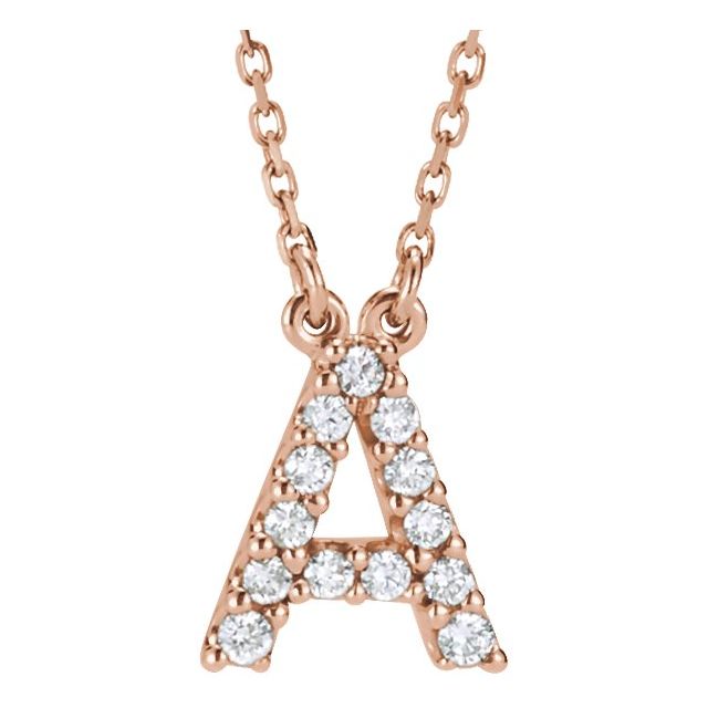 Bokstavhalskjede «A» i 14 kt roségull med diamant, 0,125 ct totalt, 40,6 cm fra Smykke24