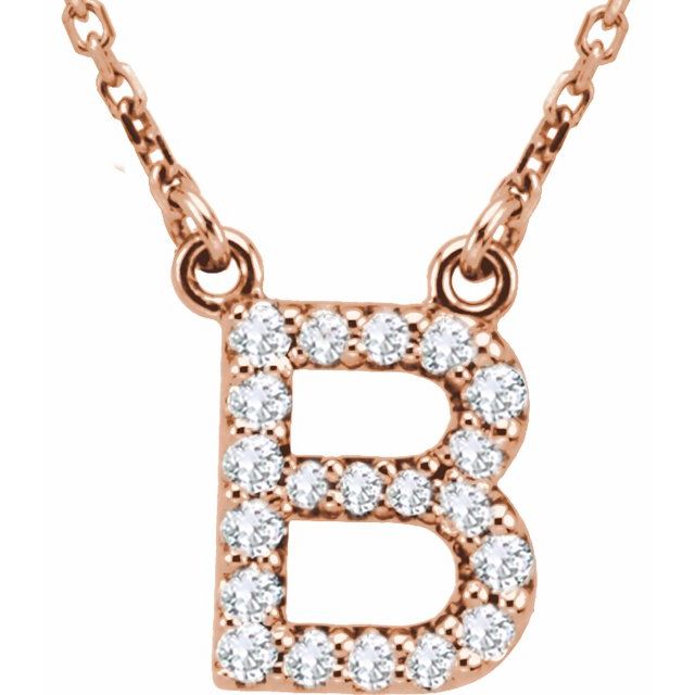 Bokstavhalskjede «B» i 14 kt roségull med diamant, 0,125 ct totalt, 40,6 cm fra Smykke24