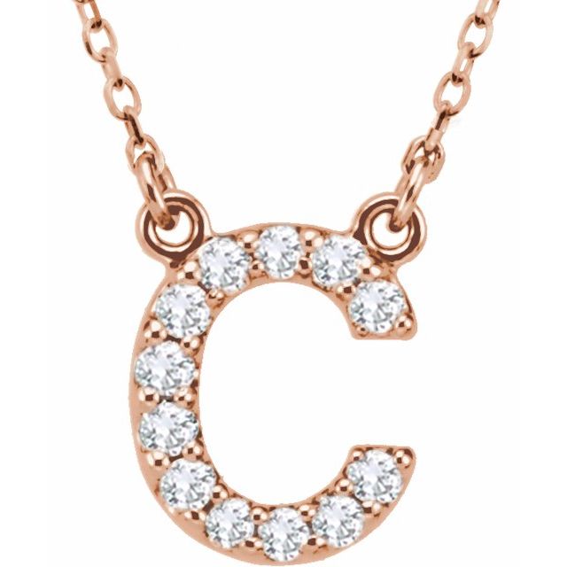 Bokstavhalskjede «C» i 14 kt roségull med diamant, 0,125 ct totalt, 40,6 cm fra Smykke24