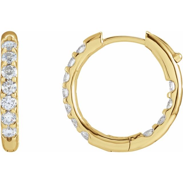 Diamantcreoler i 14 kt gult gull, 1,125 ct totalt, rund sten 2,4 mm, lengde 18,5 mm, tykkelse 2,8 mm (par) fra Smykke24