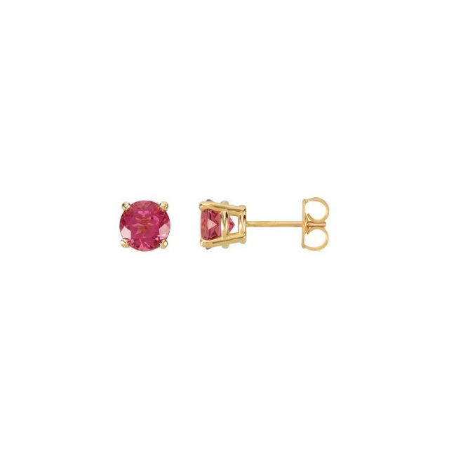Øredobber i 14 kt gult gull med rosa turmalin, rund sten 6 mm (par) fra Smykke24