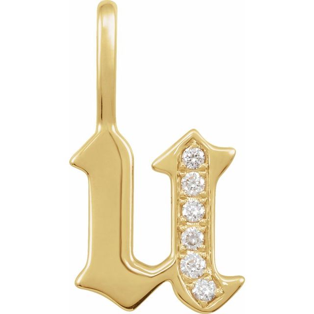 Gotisk bokstavanheng «U» i 14 kt gult gull med diamant, 0,06 ct totalt fra Smykke24