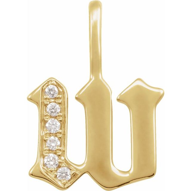 Gotisk bokstavanheng «W» i 14 kt gult gull med diamant, 0,06 ct totalt fra Smykke24