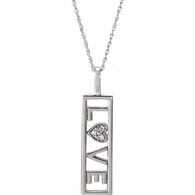 «Love»-halskjede i 14 kt hvitt gull med diamant, 0,02 ct totalt, 45,7 cm fra Smykke24