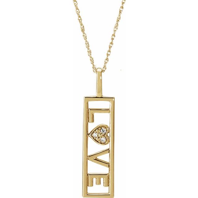 «Love»-halskjede i 14 kt gult gull med diamant, 0,02 ct totalt, 45,7 cm fra Smykke24