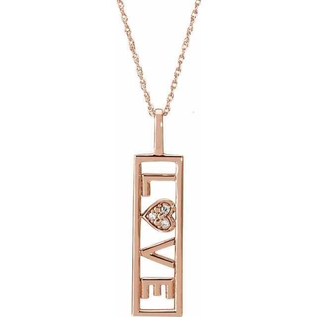 «Love»-halskjede i 14 kt roségull med diamant, 0,02 ct totalt, 45,7 cm fra Smykke24