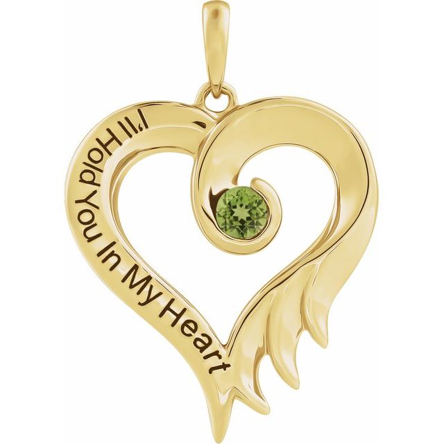 Hjerteanheng i 14 kt gult gull med peridot, rund sten 3 mm fra Smykke24