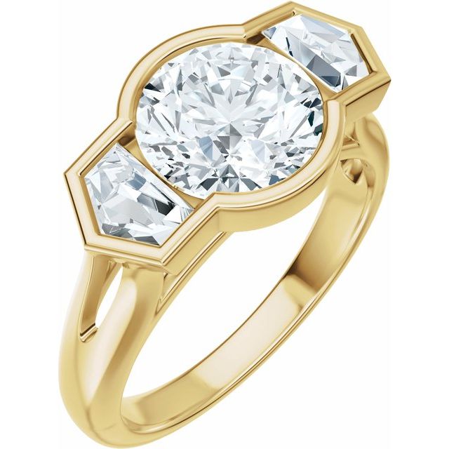 Trestens forlovelsesring i 14 kt gull – 14 kt gult gull – Laboratoriedyrkede diamanter – Rund 8 mm · 2,625 ct totalt · 3 steiner