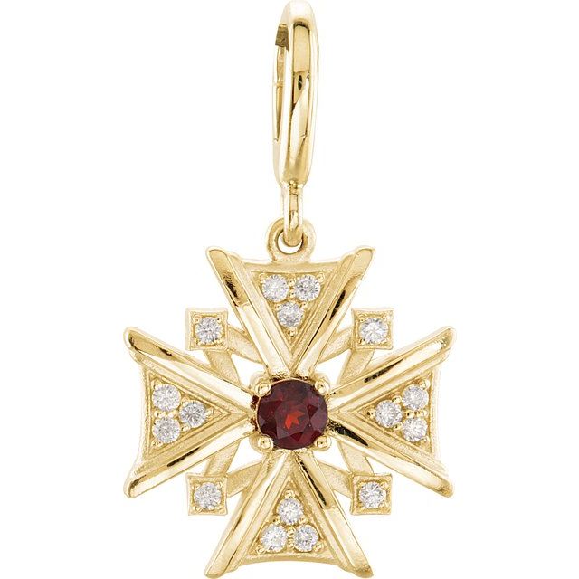 Edelstensanheng i 14 kt gult gull med diamant og granat, 0,17 ct totalt fra Smykke24