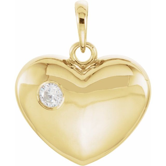 Hjerteanheng i 14 kt gult gull med diamant, 0,10 ct totalt, 20,15 × 16 mm fra Smykke24