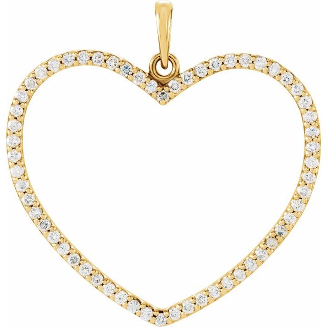 Hjerteanheng i 14 kt gult gull med diamant, 0,375 ct totalt, 29,5 × 28,25 mm fra Smykke24