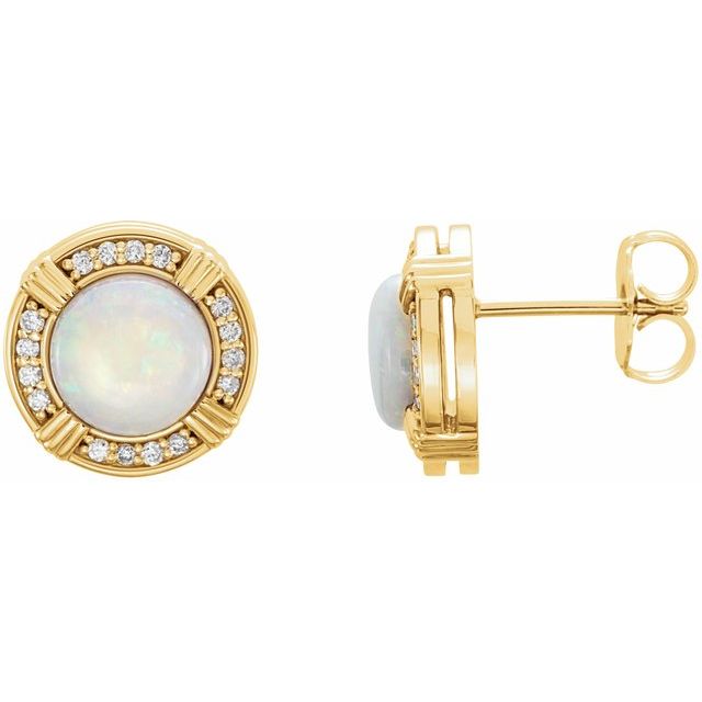 Øredobber i 14 kt gult gull med diamant og opal, 0,125 ct totalt, rund sten 7 mm (par) fra Smykke24