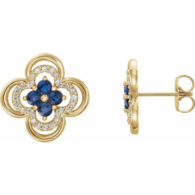 Øredobber i 14 kt gult gull med diamant og blå safir, 0,20 ct totalt, rund sten 2,5 mm (par) fra Smykke24