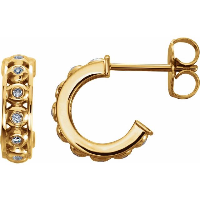 Diamantcreoler i 14 kt gult gull, 0,07 ct totalt, rund sten 1 mm, lengde 10,73 mm, tykkelse 3,2 mm (par) fra Smykke24