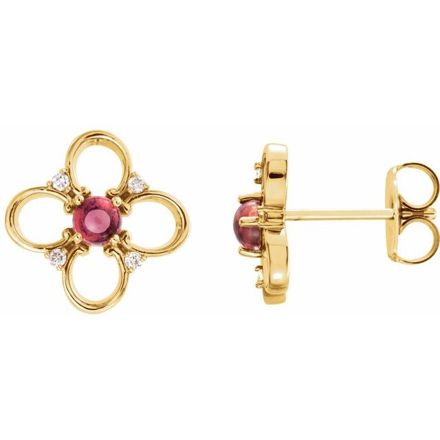 Øredobber i 14 kt gult gull med diamant og rosa turmalin, 0,04 ct totalt, rund sten 3 mm (par) fra Smykke24