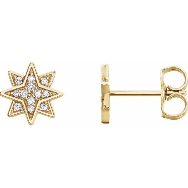 Stjerneøredobber i 14 kt gult gull med diamant, 0,08 ct totalt, rund sten (par) fra Smykke24