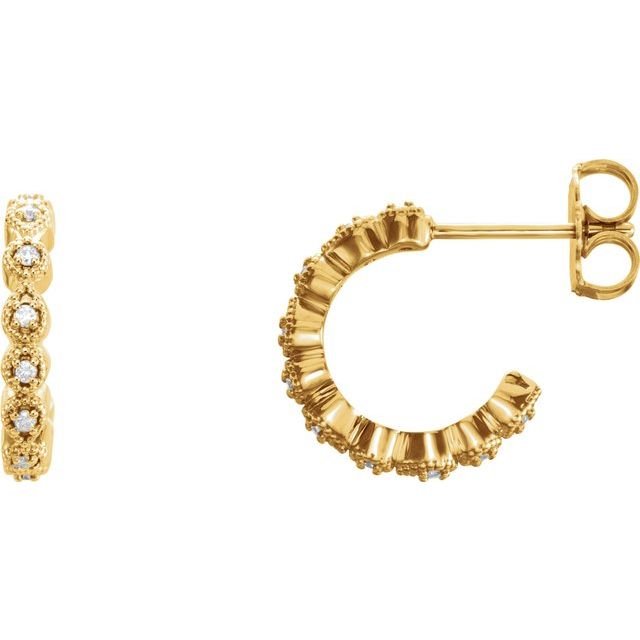 Diamantcreoler i 14 kt gult gull, 0,08 ct totalt, rund sten 1 mm, lengde 11,2 mm, tykkelse 2,3 mm (par) fra Smykke24