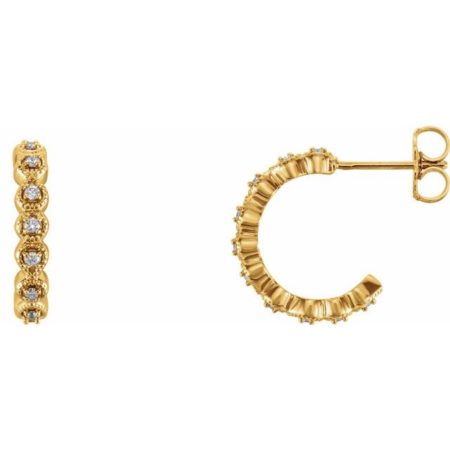 Diamantcreoler i 14 kt gult gull, 0,125 ct totalt, rund sten 1,2 mm, lengde 15,1 mm, tykkelse 2,7 mm (par) fra Smykke24